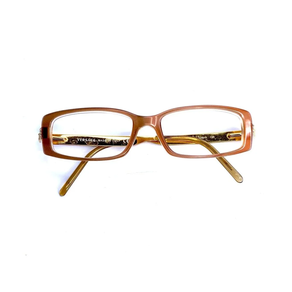 Versace Brown Beige Rectangular Eyeglasses Crystal Greek Key MOD 3093-B 592